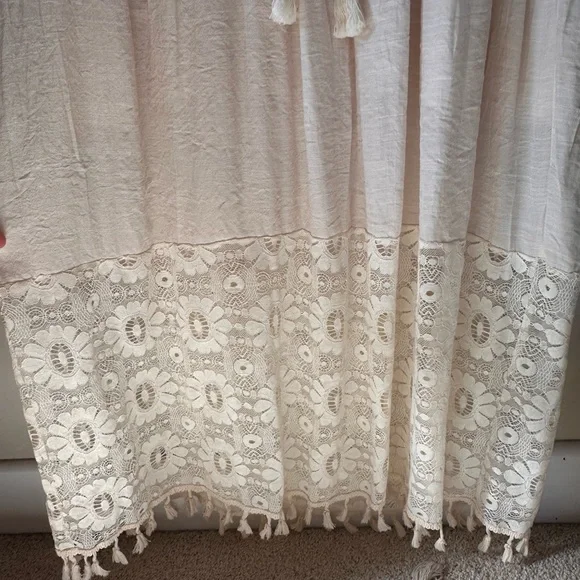 Cream Long Sleeve Maxi Dress Bohemian Vacation Resort wear lace tassel fringe - Picture 5 of 7